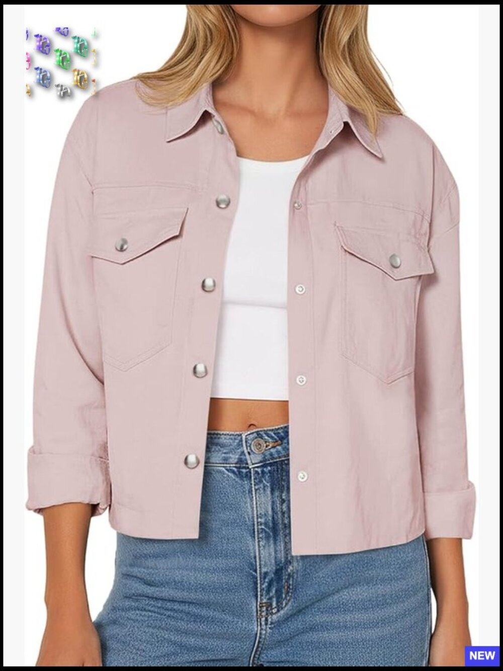Cropped Button Down Shacket Casual Short Coat with Pockets Y2K Layering Piece